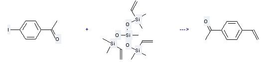 Trisiloxane,1,5-diethenyl-3-[(ethenyldimethylsilyl)oxy]-1,1,3,5,5-pentamethyl- can be used to produce 1-(4-vinyl-phenyl)-ethanone at the temperature of 20°C